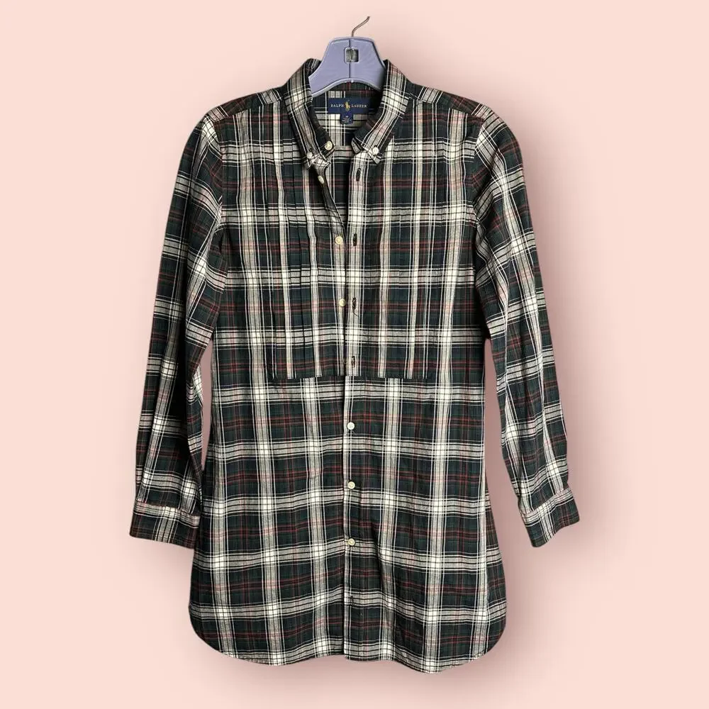 Ralph Lauren Girls Plaid Cotton Shirtdress Christmas Plaid Button Down 14 Large